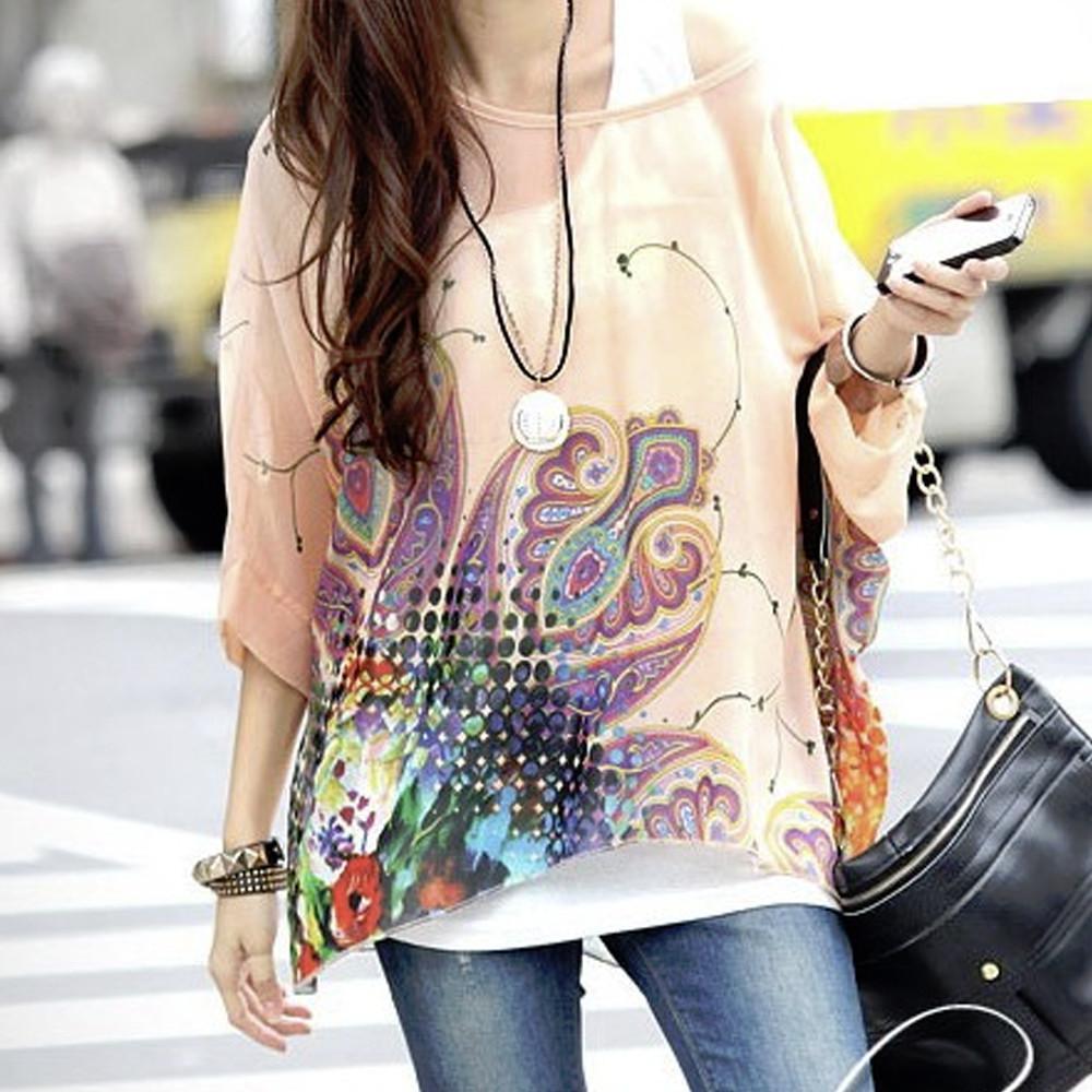 Curve Paisley Print Chiffon Overlay Top