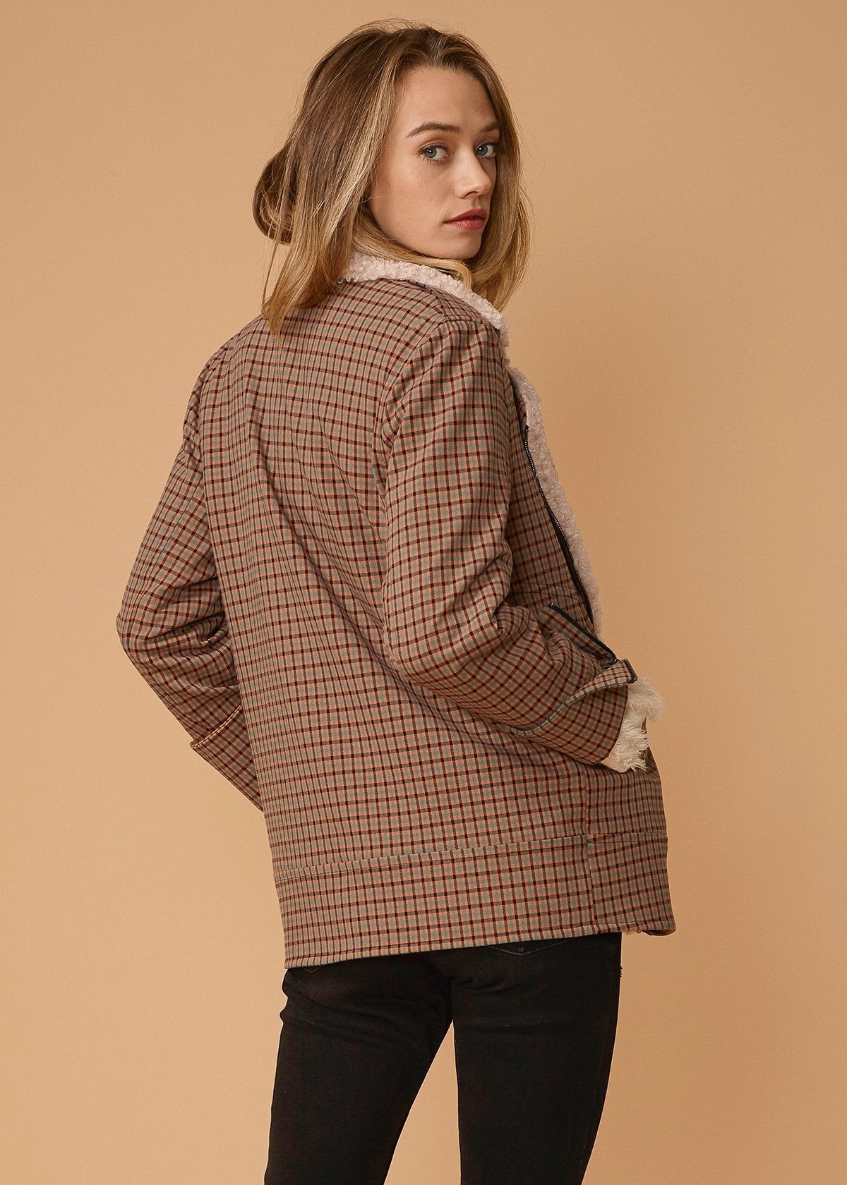 Peach Gingham Zip Coat