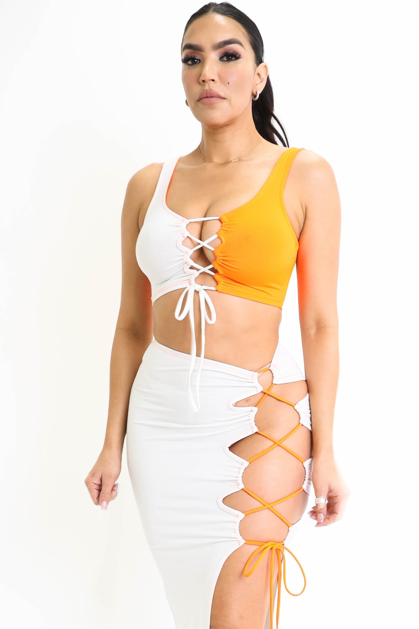 ColorBlock Side Lace-up Top