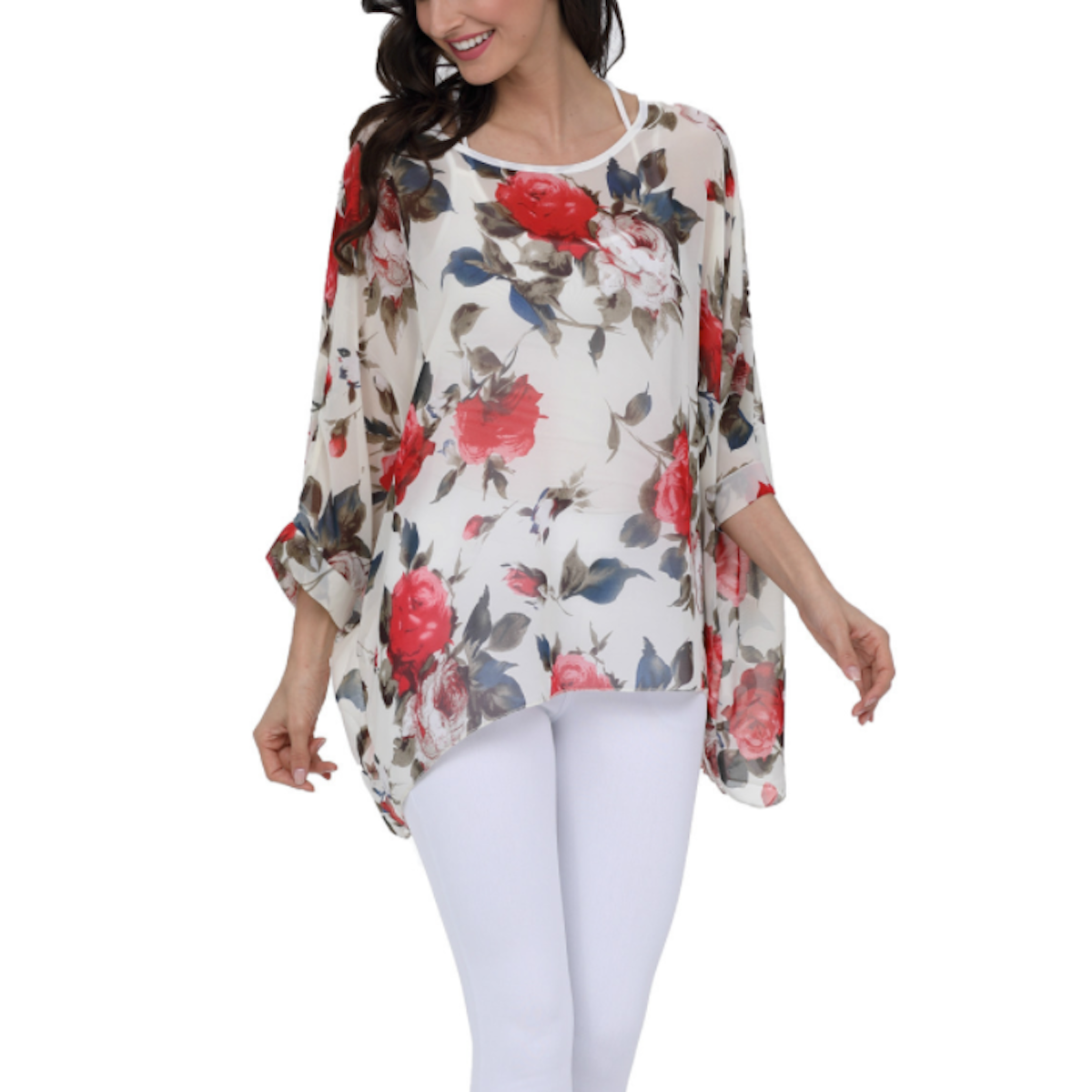 Rose Floral Print Chiffon Top