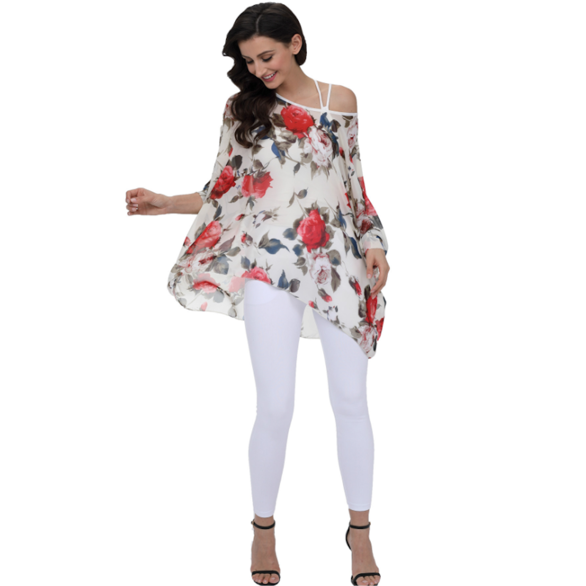 Rose Floral Print Chiffon Top