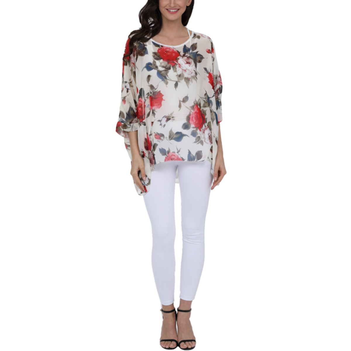 Rose Floral Print Chiffon Top