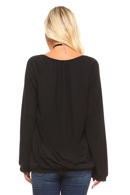 Women's Long Sleeve Solid Peasant Top