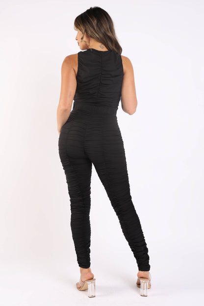 Track Zipper Ruched Jumpsuit