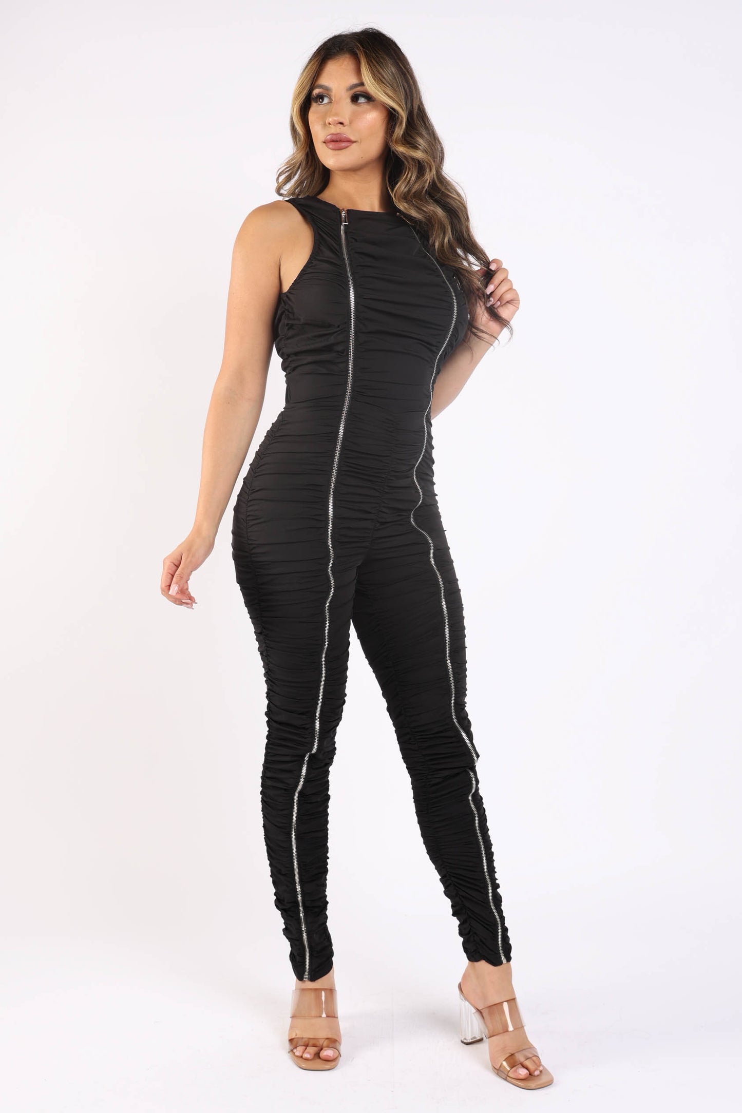 Track Zipper Ruched Jumpsuit